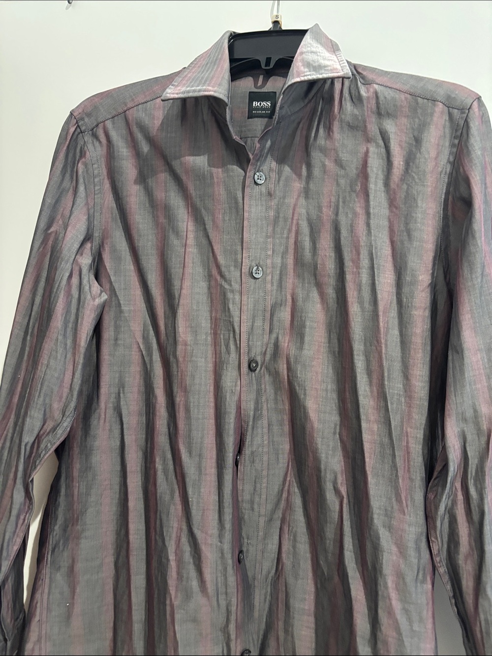 BOSS Men's Lightweight Striped Shirt Jacket in Gray & Pink